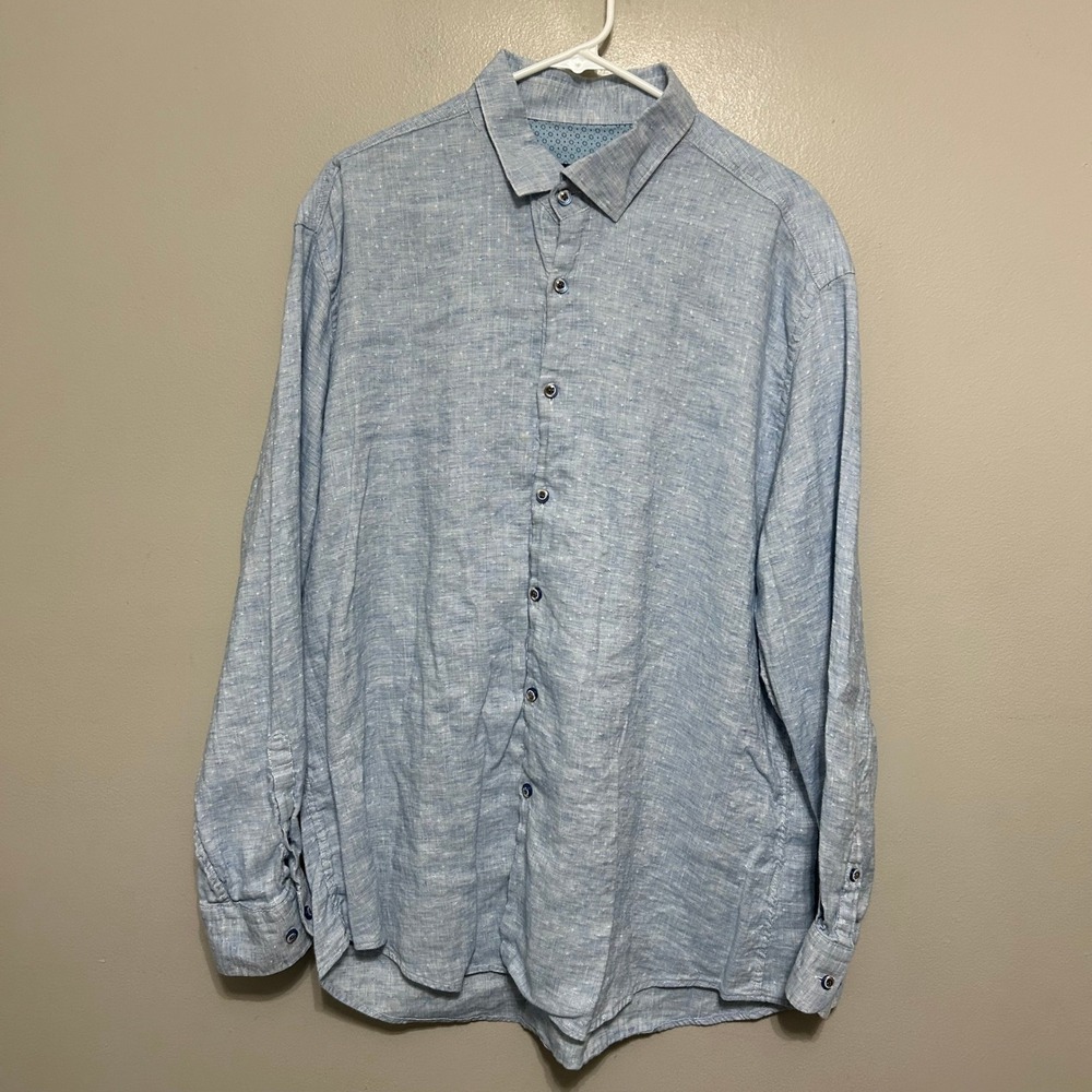 Stone Rose Mens Button Down 6 XXL Sky Blue Linen Cotton Dobby Coastal Luxury